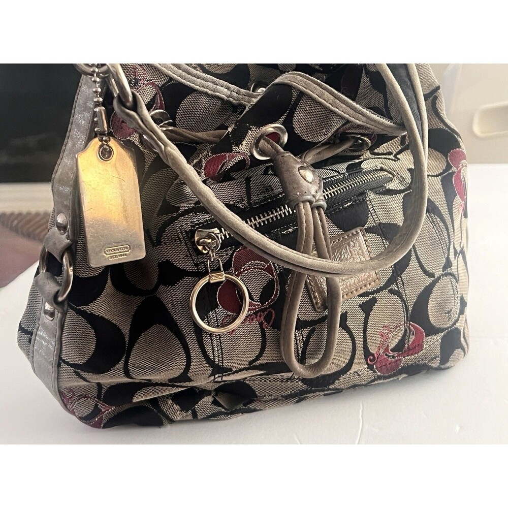 Coach Poppy Signature Drawstring Bucket Shoulder Bag Jacquard Gray Pink G1173